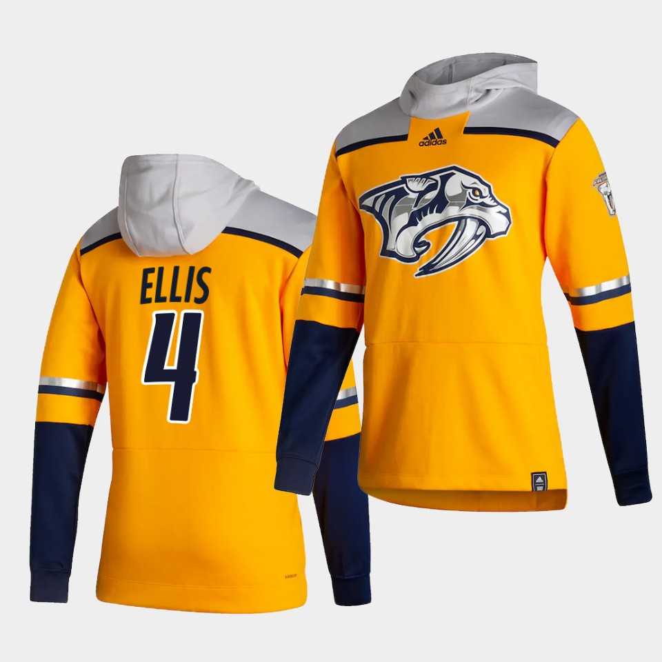 Men Nashville Predators 4 Ellis Yellow NHL 2021 Adidas Pullover Hoodie Jersey